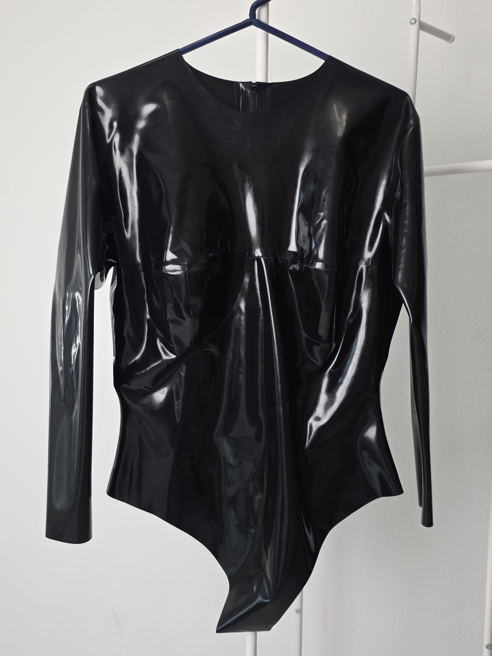 Black Long-Sleeve Bright & Shiny Latex Bodysuit With Cups And Back Zipper 3XL